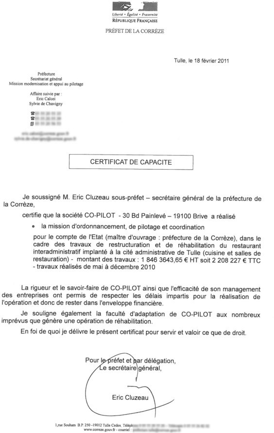 Certificat Prefet Corrèze Co.Pilot